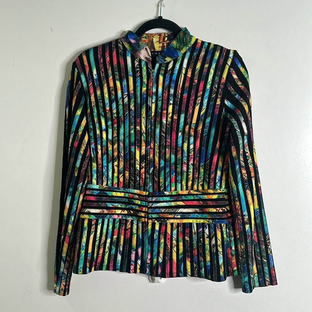 Weavz multi color peplum long sleeves rainbow blouse top size small